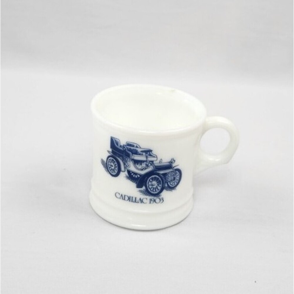 VIntage Surrey Shaving Mug Cadillac 1903 Coffee Cup Milk Glass Antique Car Image